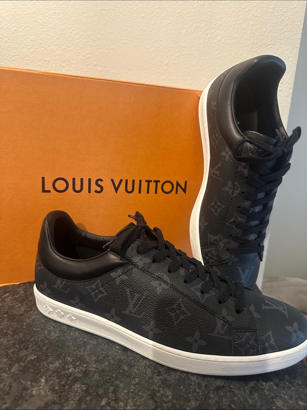 Louis Vuitton Black Monogram Low-Top Sneakers with White Sole